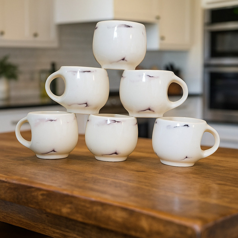 love unlimited Pack of 6 Bone China White Marble Tea cup set of 6 for Home/Office/Gifting(White, Cup Set)