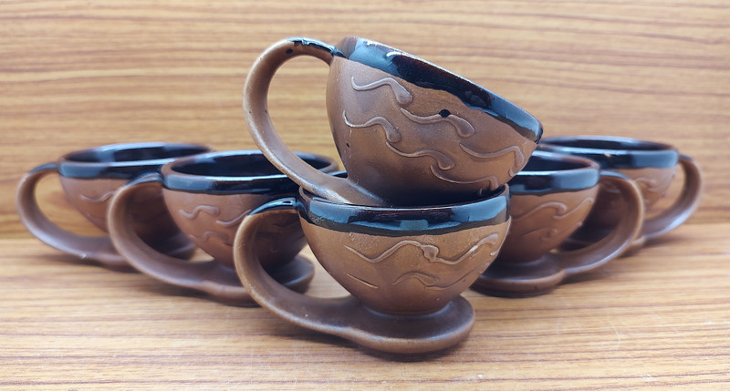 laghima jadon Pack of 6 Ceramic Tea/Coffee Cups Worldcup Shape Latest Big Size 130ML (Brown)(Brown, Cup Set)