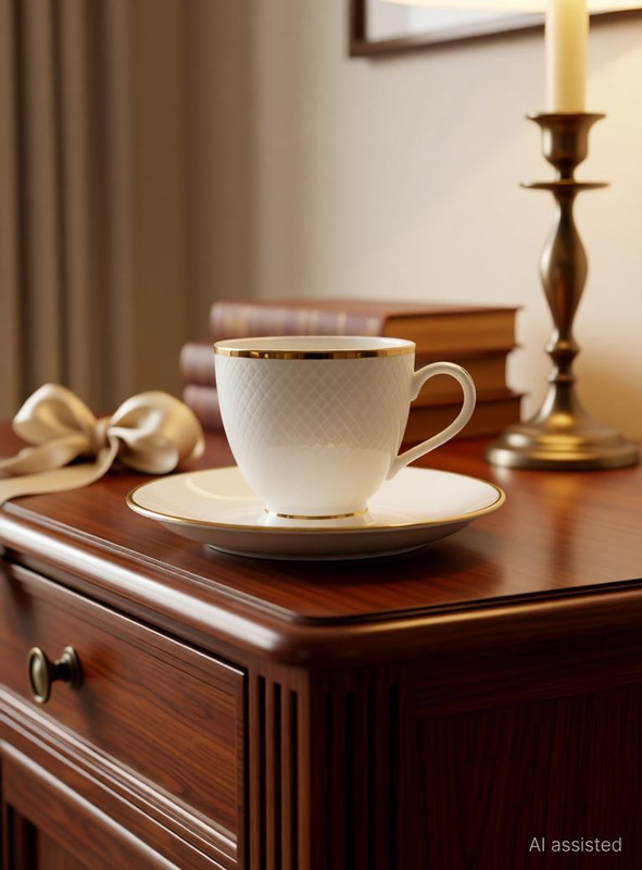 CLAY CRAFT Pack of 12 Bone China(White, Cup and Saucer Set)