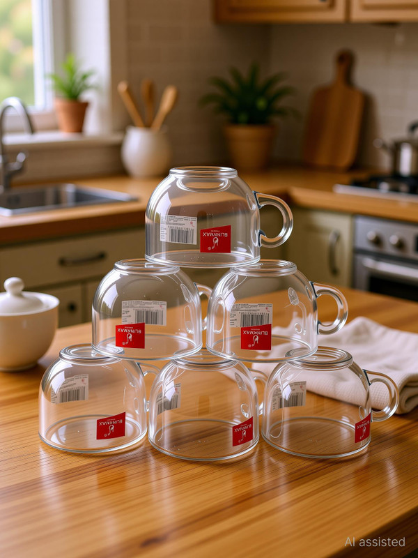 Elven Pack of 6 Glass BLINKMAX Transparent Flower Design Tea Cup Coffee Cup Set Made of Glass 155 ml(Clear, Cup Set)