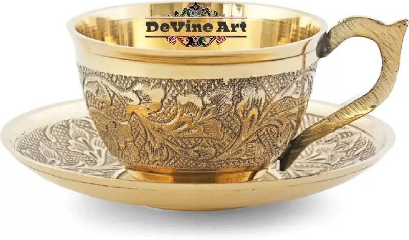 DeVine Art Pack of 1 Brass Royal Etched(Gold, Cup and Saucer)