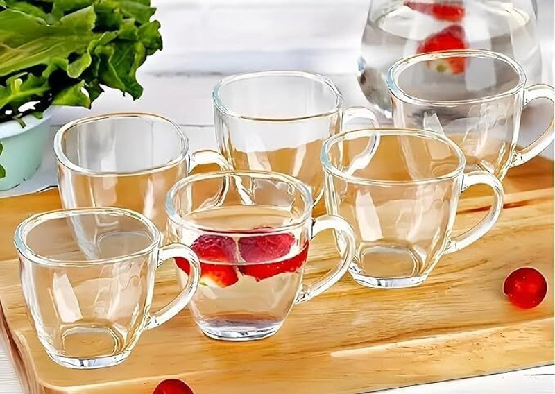 Kriti Traders Pack of 6 Glass Crystal Clear Glass Tea Cups – Transparent Coffee Mug(Clear, Cup Set)
