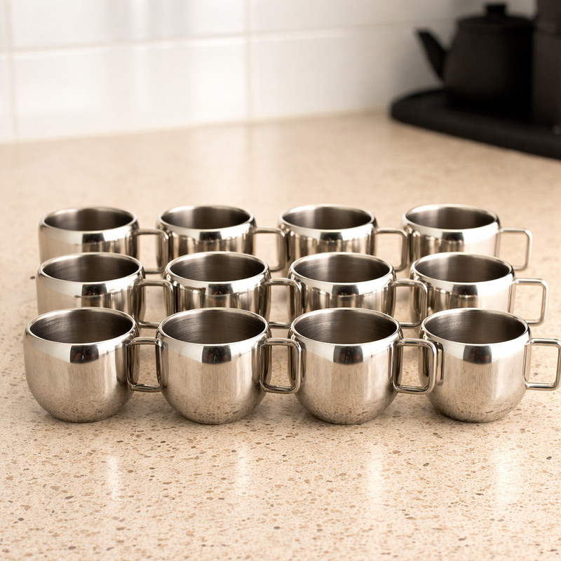VISAXMI Pack of 12 Stainless Steel Steel Tea Cup , Cup Set, Stainless steel ,Per 90ml (90X12) Pack of 12(Silver, Cup Set)