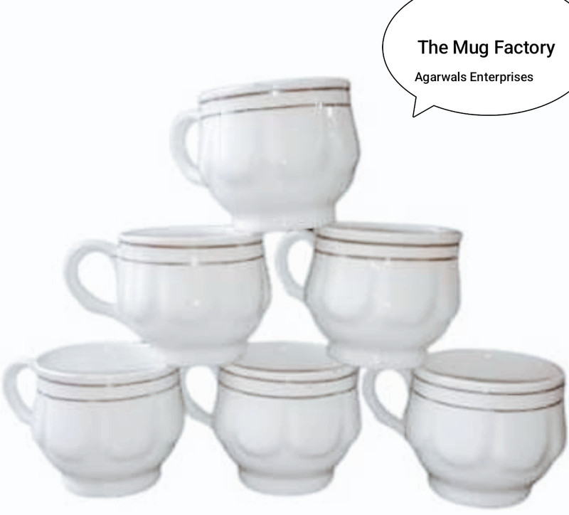 The Mug Factory Pack of 6 Ceramic White self round design coup 6(White, Cup Set)