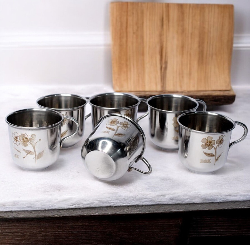 Bluenin Pack of 6 Steel Steel Cup Set 6Pc(Silver, Cup Set)