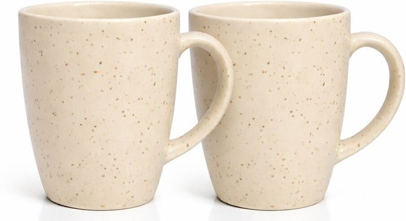MSUTKARS Pack of 2 Ceramic Speckled Cream Ceramic Mug Set of 2(Off White, White, Cup Set)