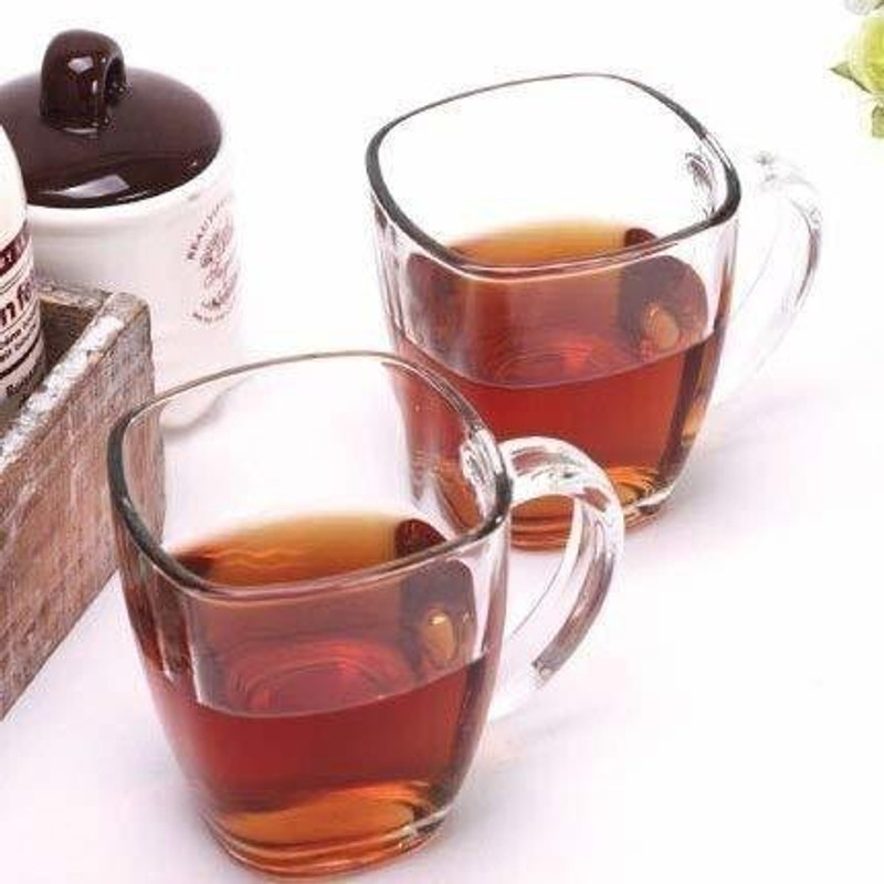 Optiq Pack of 6 Glass Crystal Clear Square Shaped Transparent Glass Tea & Coffee Cups With Handle Perfect for Hot Beverages, Cold Drinks, Coffee, Tea, Latte, Iced Tea, Espresso, Cappuccino, Hot Chocolate 200ml Pack of (6 pcs.) Glass Coffee Mug (200 ml, Pack of 6)(Clear, Cup Set)