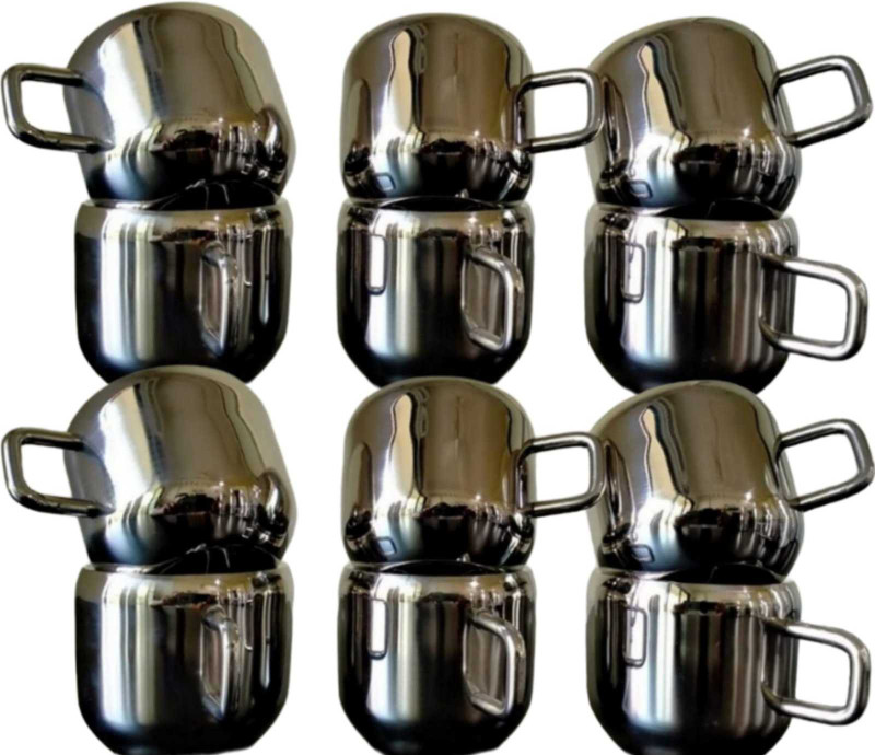 VISAXMI Pack of 6 Stainless Steel Steel Tea & Coffee Cup (Set of 6) Double Layered 100ml(Silver, Cup Set)