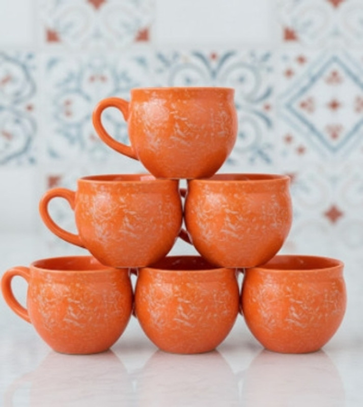 TrendyTonic Pack of 6 Ceramic orange tea cups pack of 6(Orange, Cup Set)
