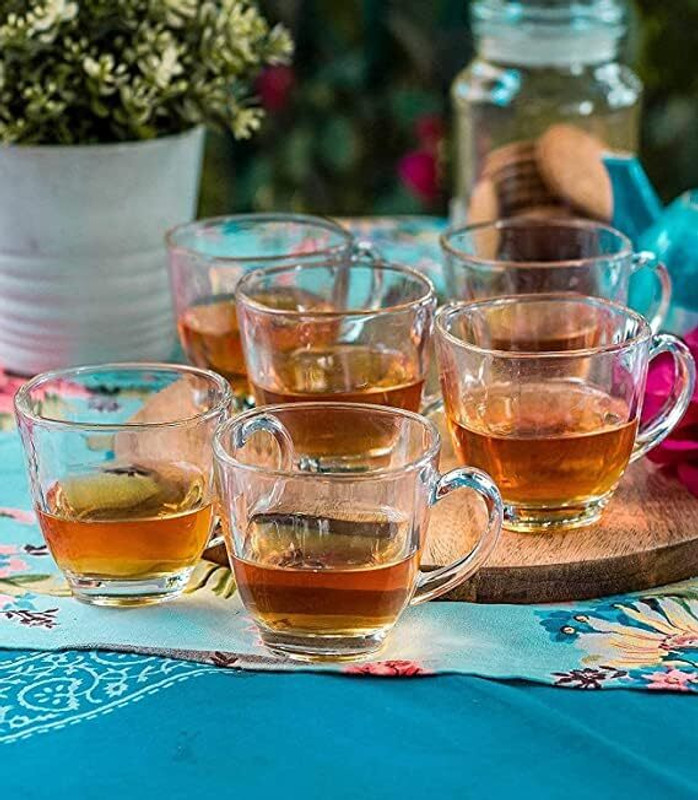 QnQ Pack of 6 Borosilicate Glass Square Clear Tea Cups(Clear, Cup Set)
