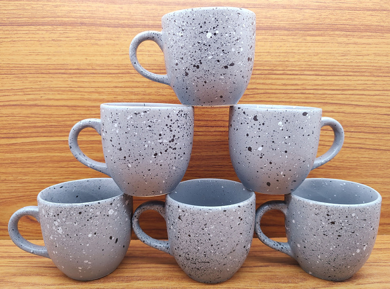laghima jadon Pack of 6 Ceramic Coffee Cups & Tea Beautiful & Stylist U Shape Latest Marble Design Cup 150ML(Grey, Cup Set)