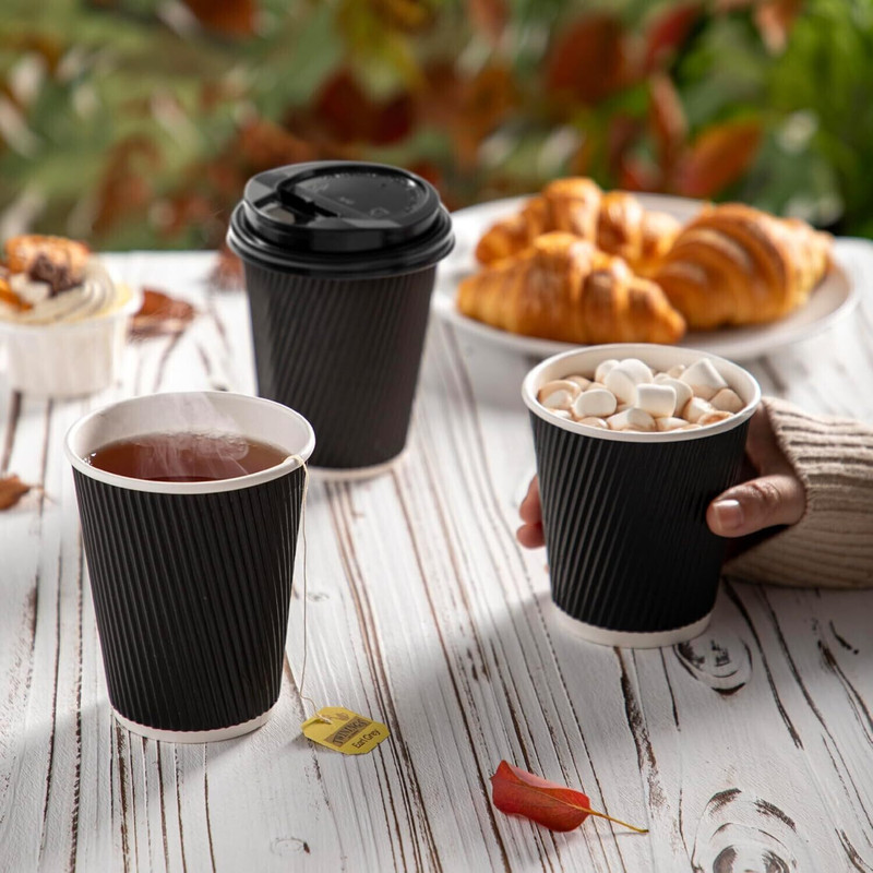 Comfy Package Pack of 50 Paper Ripple Coffee Cup 6 oz Eco-Friendly & Compostable Disposable Cups(Black, Cup)