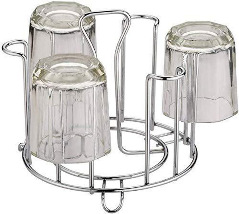 GRIDKITCHEN Pack of 1 Stainless Steel Stainless Steel Glass Stand For Kitchen 6 Glass Holder Chrome Finish Steel(Silver, Cup)