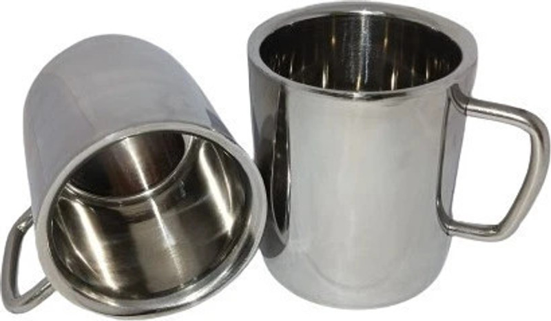 SCG Pack of 2 Stainless Steel Double Wall Tea Cups and Coffee Mug Combo Set 180 ml Each(Steel, Cup Set)