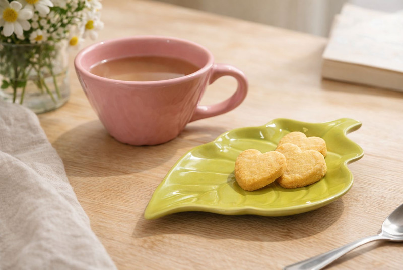 EarthyCraft Pack of 2 Ceramic LeafNest Pink Tea Cup and saucer(Pink, Cup and Saucer)