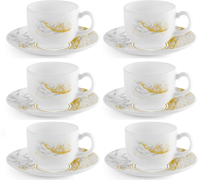 cello Pack of 12 Opalware Divine Oro Cup & Saucer 160 ml(White, Gold, Cup and Saucer Set)