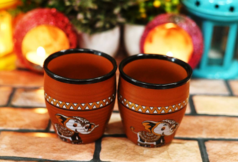 JETWAL Pack of 2 Ceramic ceramic kulled(Brown, Cup)