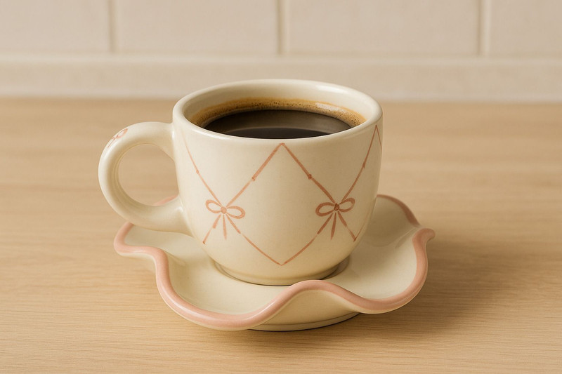 ABC Pack of 1 Ceramic Pink Bow Ceramic Cup & Saucer Set(Off White, Cup and Saucer Set)