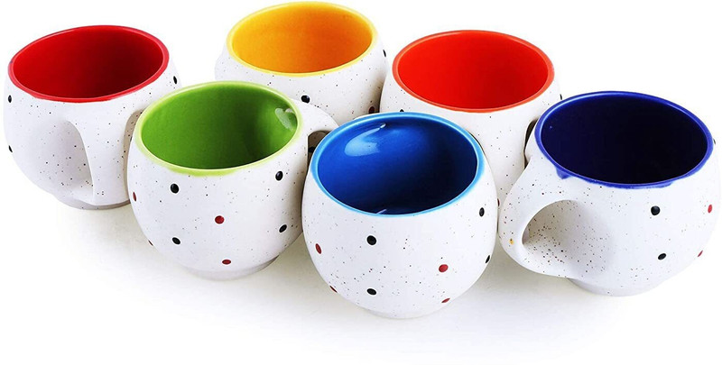 KIKI CREATION Pack of 6 Ceramic, Bone China White Pari Small Size Multi Color Somny premium Tea Cup with Handle(White, Cup Set)