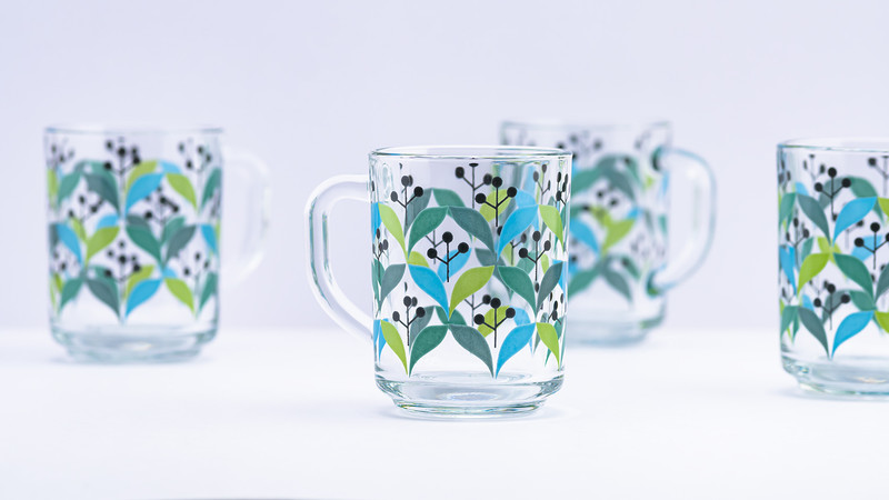 Rose Berry Pack of 6 Glass ROSEBERRY TABLEWARE Tea Cups (200ml) - Green Creeper(Multicolor, Cup Set)