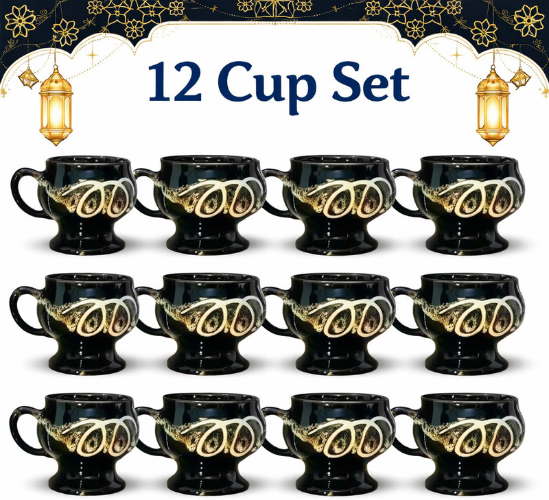 KHATIJA Pack of 12 Ceramic Hand painted Cup Set tea cup set Capacity 130 ml Black cup set for tea(Black, Cup Set)