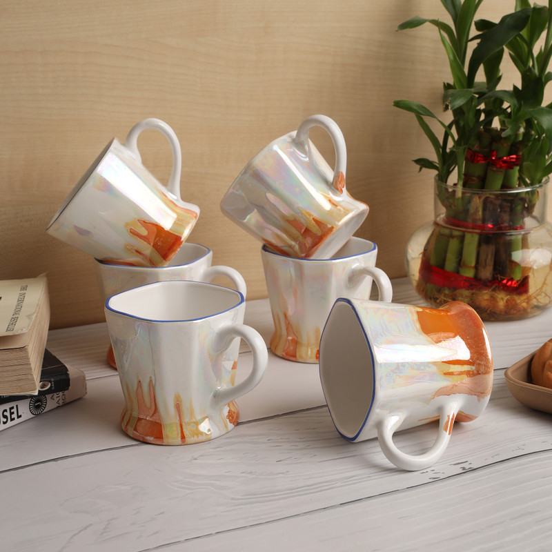 Plutonic Designs Ceramic(White, Beige, Cup Set)