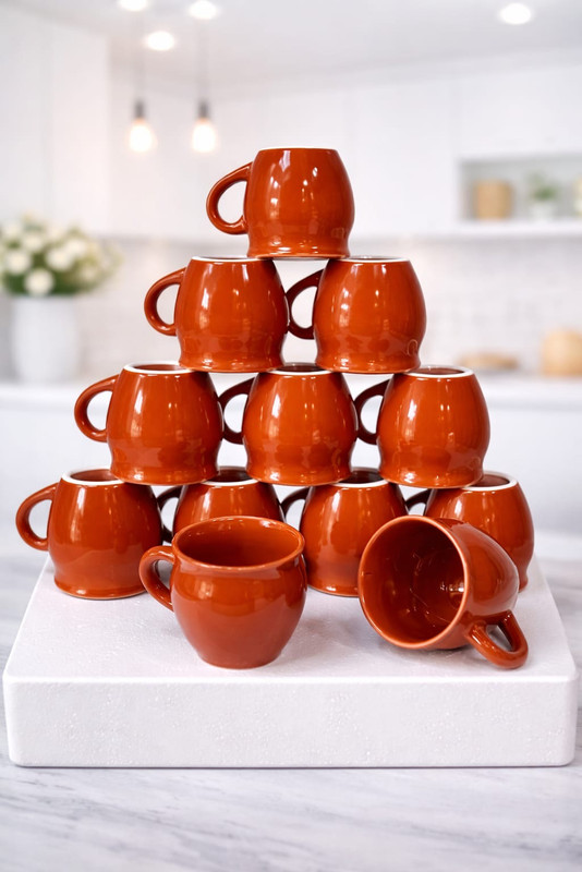 Rishabhceramic Pack of 12 Ceramic Urban Classic Mug Set(Red, Cup)