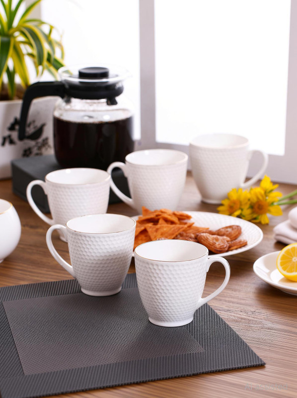 CLAY CRAFT Pack of 6 Ceramic Solid Tea/Coffee Cup 220 ml each(White, Cup Set)