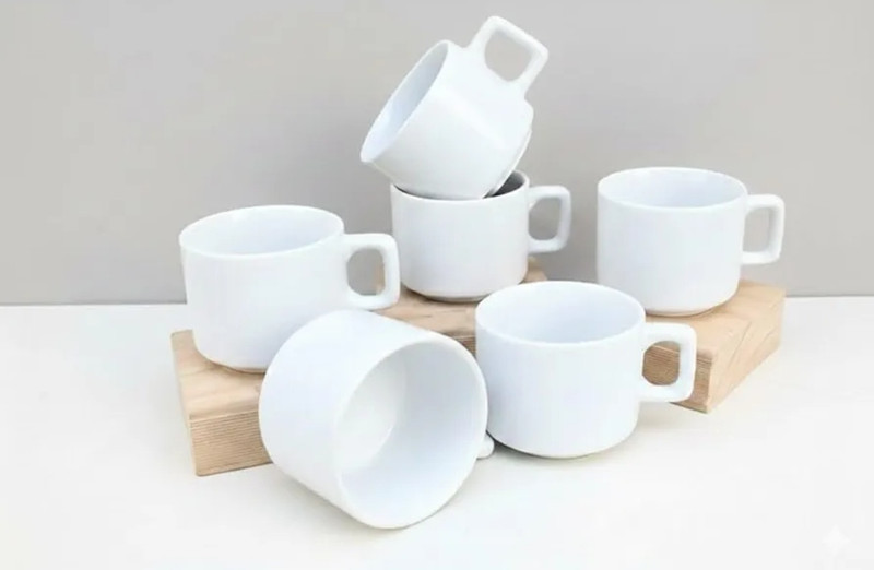 BROSISS ENTERPRISES Ceramic Set of 6, Hotel Style Stackable Mugs(White, Cup)