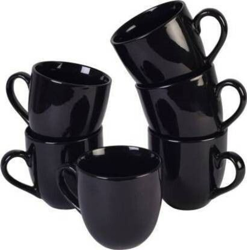 RAGHAV EMPORIUM Pack of 6 Ceramic Pack of 6 Ceramic black shine abstract tea/coffee cups (Black)(Black, Cup Set)