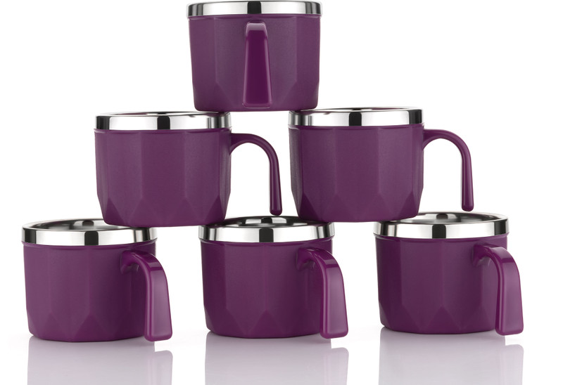 MAGICSPOON Stainless Steel Stainless Steel, Plastic Tea Cup Set, Coffee Cup (Purple, 100ml, Pack of 6)(Purple, Cup Set)