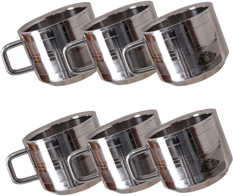 KESAR KUNJ Pack of 6 Stainless Steel Double Wall Insulated Touch Pattern Tea & Coffee Cups Set - 100ml Each(Silver, Cup Set)