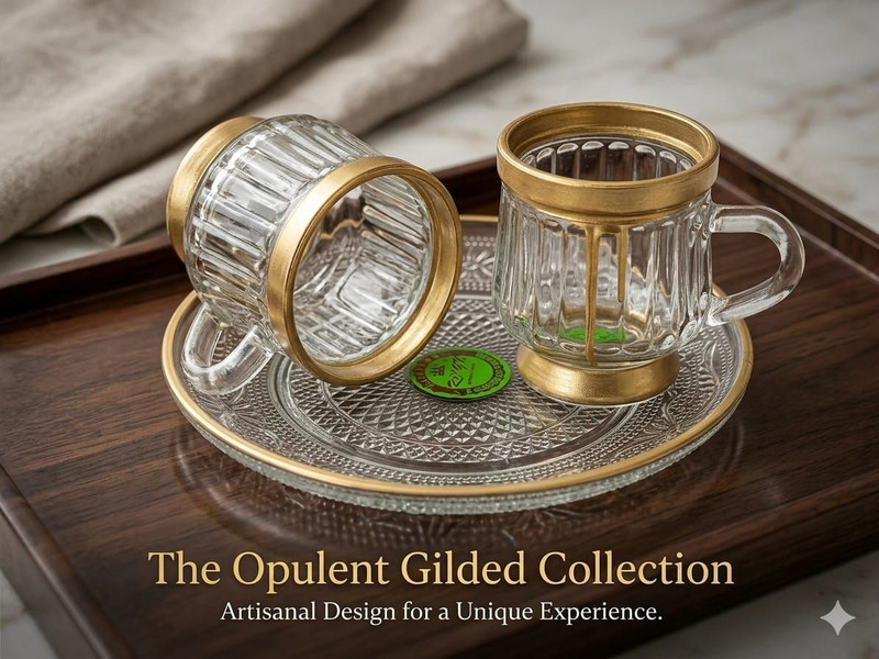Diyanshstore Pack of 3 Glass(Clear, Gold, Cup and Saucer)
