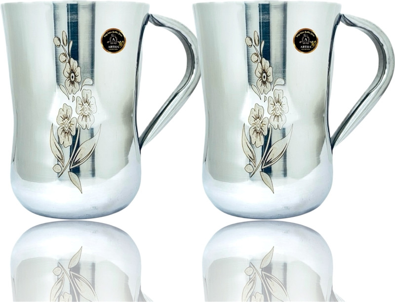 Artha Pack of 2 Stainless Steel Large Size SS Tea/Coffee Cup 2 Pieces,600 Ml Capacity With Mirror Polish Finish(Silver, Cup Set)