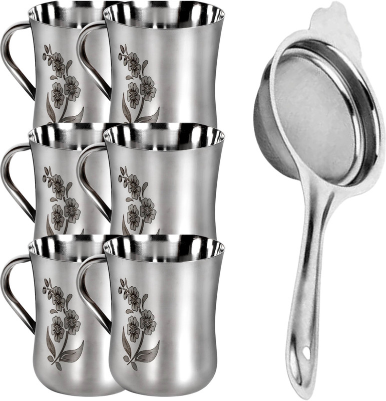 Artha Pack of 12 Stainless Steel Stainless Steel Laser-Printed Cups – Set of 12 | 120 ml | Mirror Polish Finish(Silver, Cup Set)