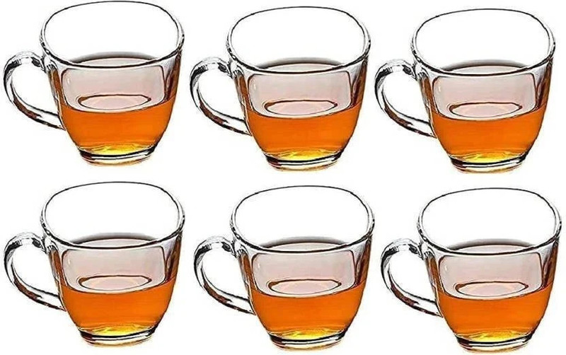 Shopbox store Pack of 6 Glass Square Tea Cup set(Clear, Cup Set)