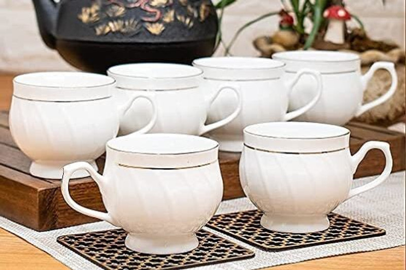 love unlimited Pack of 6 Ceramic Mona White Tea Cups Set of 6 | Coffee Mugs for Home Office(White, Cup Set)