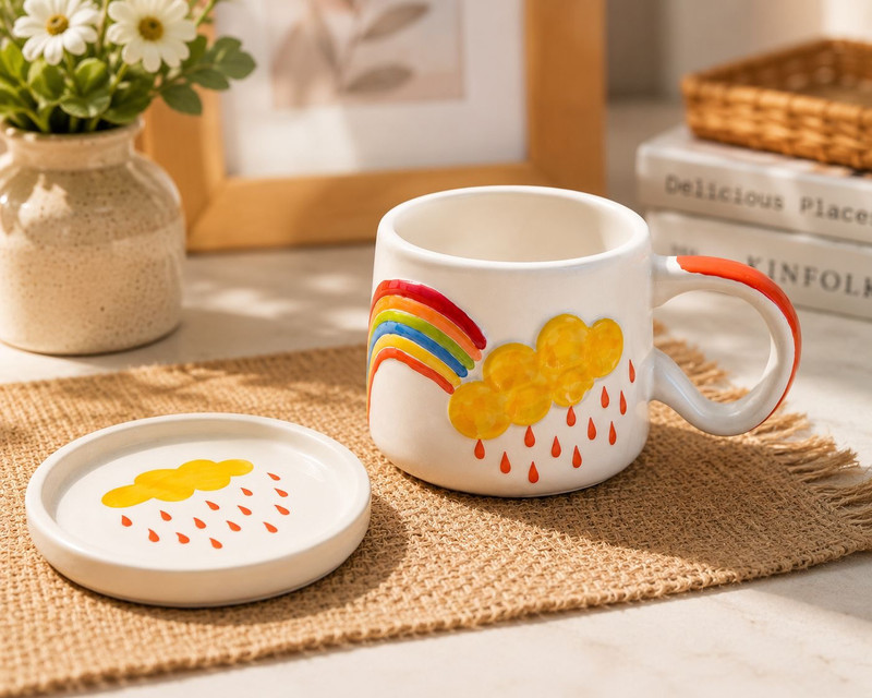 EarthyCraft Pack of 1 Ceramic Drizzle dream ceremic cup and saucer(Multicolor, Cup and Saucer)