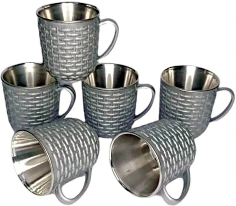Silvester Pack of 6 Stainless Steel, Plastic Matte Stylish Multicolor Unbreakable hot Insulated Stainless Steel Tea cup Set(Grey, Cup Set)