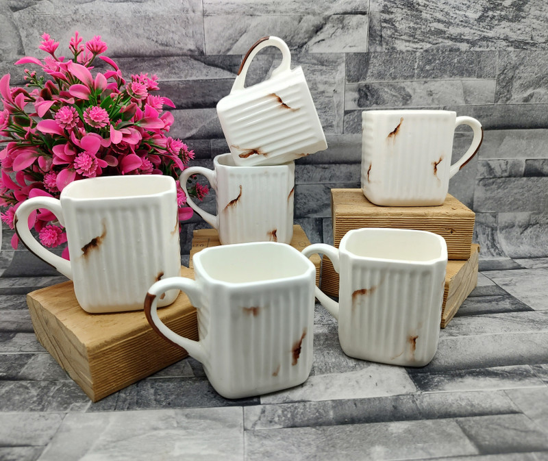 laghima jadon Pack of 6 Ceramic Tea/Coffee/ Chai Cups Square shape Latest Design 120ml (Brown)(Brown, Multicolor, Cup Set)