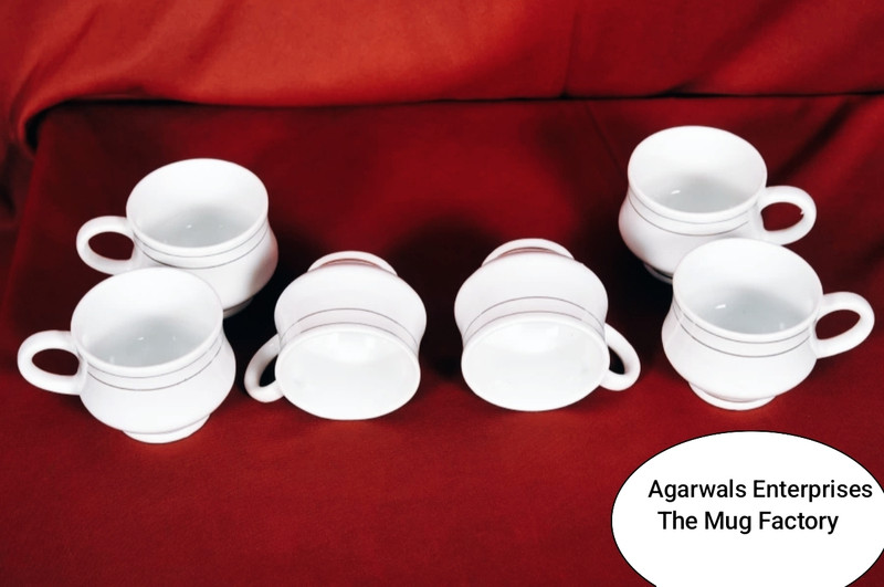 The Mug Factory Pack of 6 Ceramic Ceramic Mona White Tea Cups Set of 6(White, Cup Set)