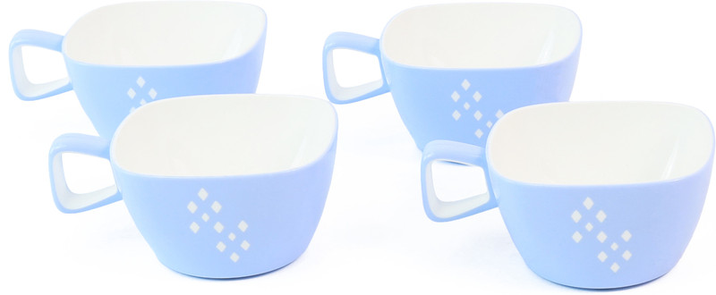 Lumiset Pack of 4 Plastic Lumiset Solid Square Coffee/Tea Cups with Handle(Blue, Cup Set)
