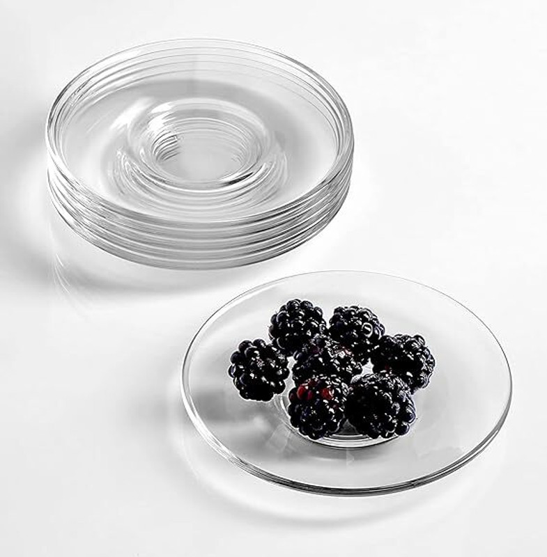 catliyer Pack of 6 Glass Clear Glass Saucer Set of 6 | Only Saucers Without Cup(Clear, Saucer)