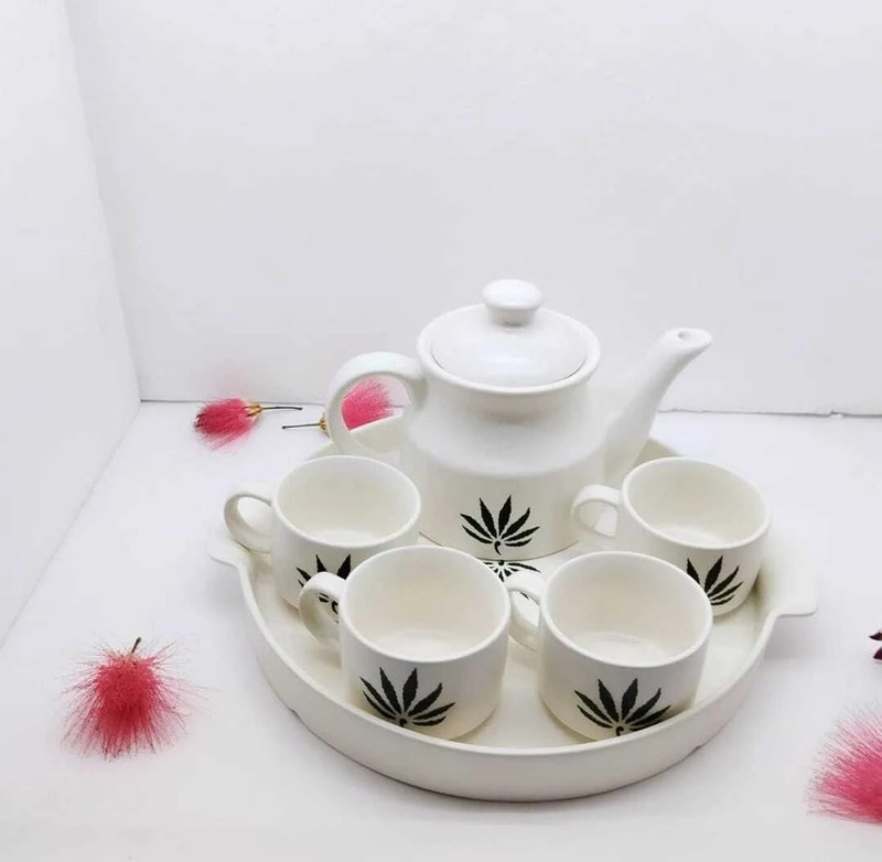 the xstore Pack of 1 Ceramic THE XSTORE Hand Painted Kitchenware Ceramic Tea Kettle Set | Morning Tea Set(White, Cup and Saucer)