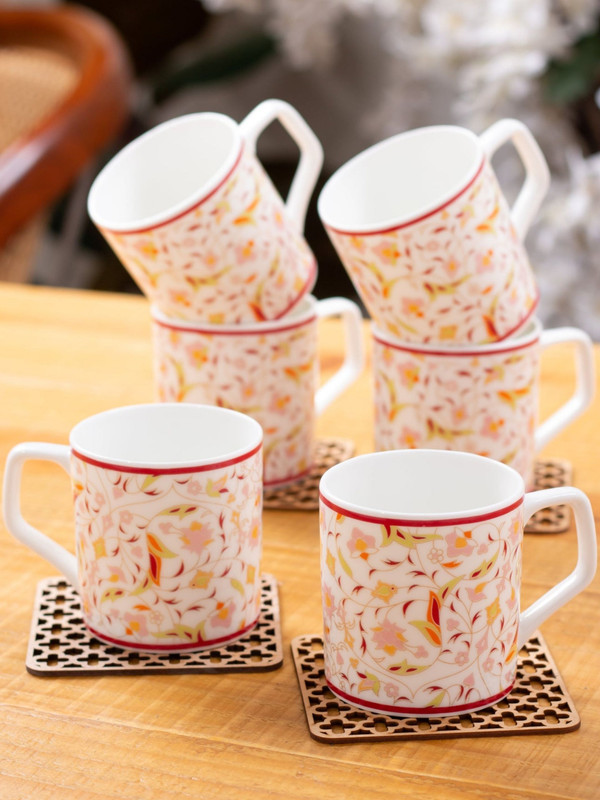 CLAY CRAFT Pack of 6 Ceramic Director Hilton Tea cup – Elegant & Easy to Clean(Red, Yellow, Cup Set)