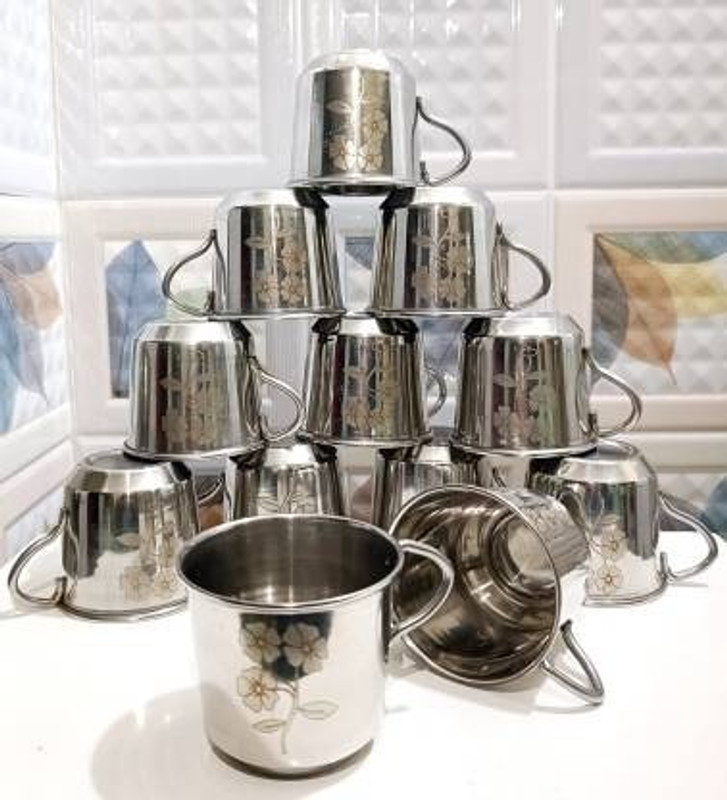 STOREeASY Pack of 12 Stainless Steel Tea Cup Set | Steel Cups | Coffee Cups| Chai ka Cup | Coffee Mug(Steel, Cup Set)