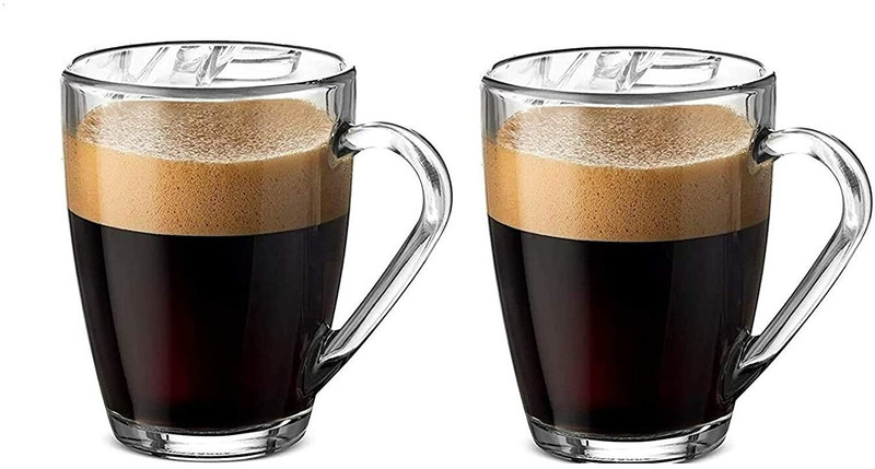 Adhunyk Pack of 2 Glass Coffee Cup Glass Mug, Used for Tea, Coffee, Green Tea, Herbal Tea,(Clear, Cup Set)