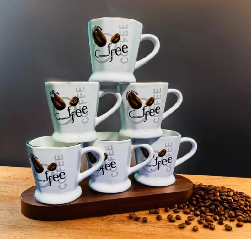 Shah outlet Pack of 6 Ceramic Exclusive cup pack of 6 Full Print Cups white Design(White, Cup Set)