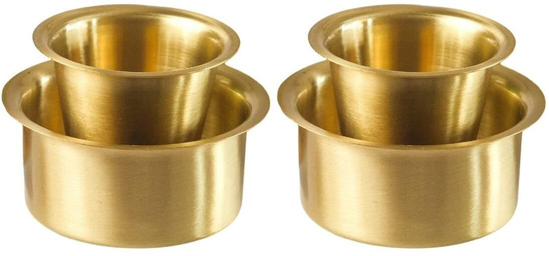 VPSK Pack of 2 Brass Tea,Coffee Dabara Set|South Indian CoffeeGlass| KumbakonamDabara|120 ML Capacity(Gold, Cup and Saucer Set)