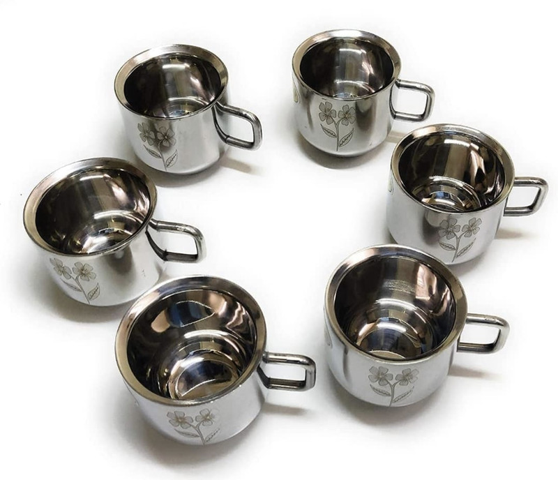 STOREeASY Pack of 6 Stainless Steel STOREeASY Pack of 6 Stainless Steel Double Wall (100 ml, Pack of 6)(Silver, Cup Set)